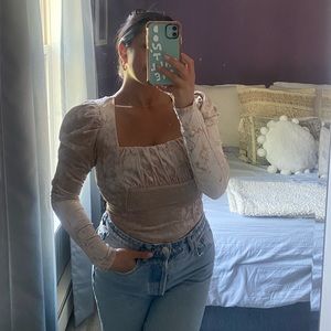 Champagne velour cropped blouse